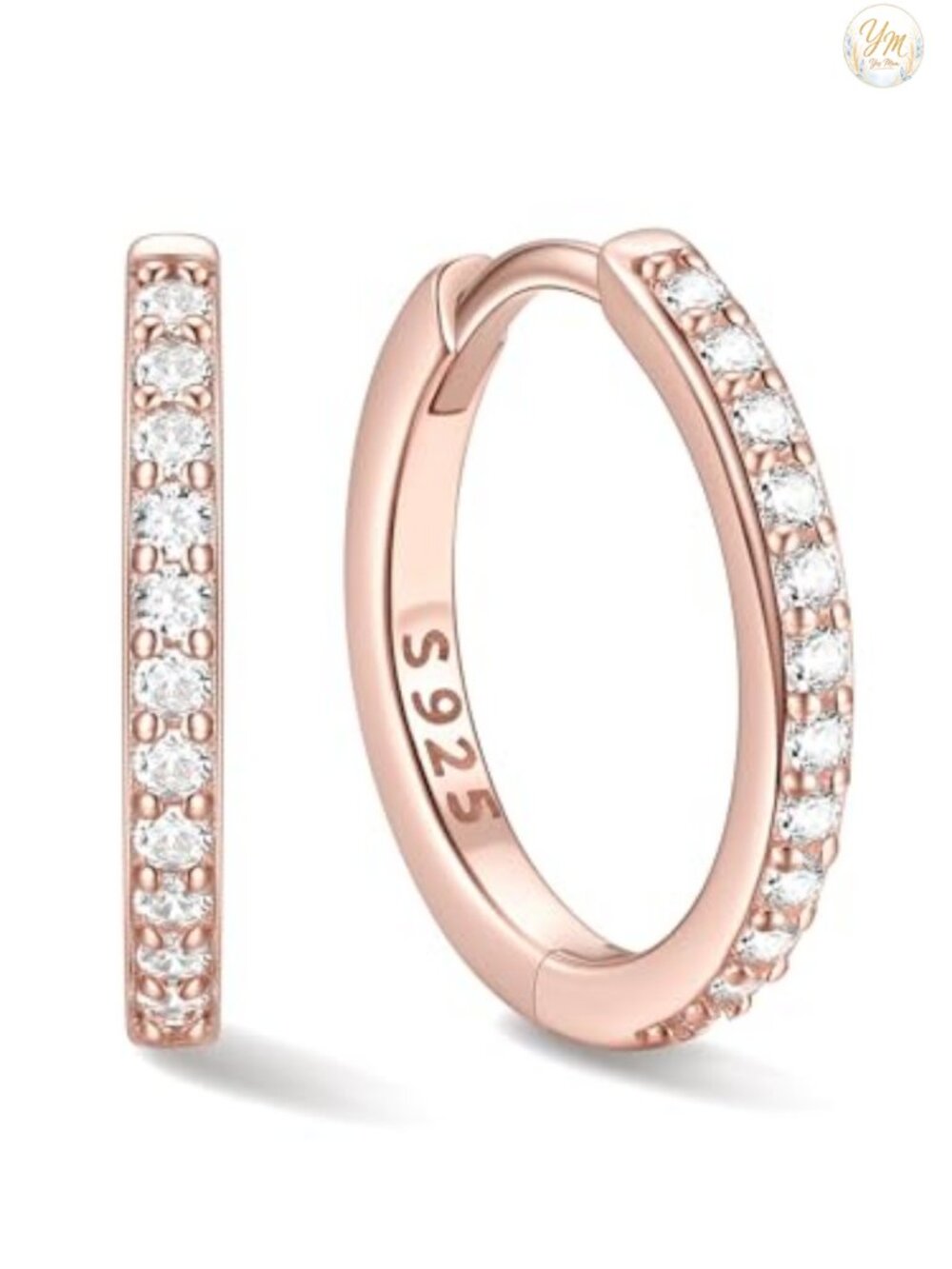 925 Sterling Silver Huggie Hoop Earrings with Cubic Zirconia, Women's Small